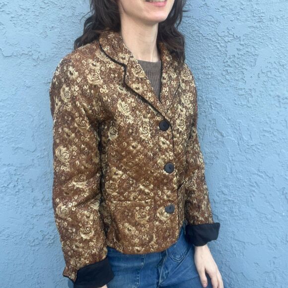 Vintage Floral Quilted Jacket Small Gold floral blazer - Picture 10 of 10